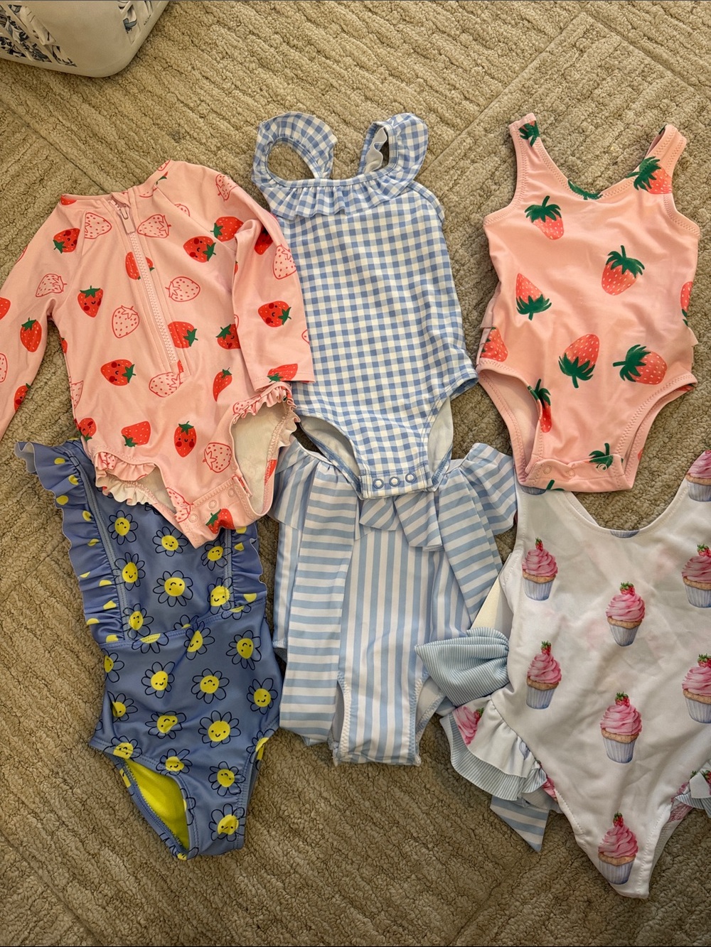 Girls Pink Strawberry Print One-Piece Swimsuit bundle
